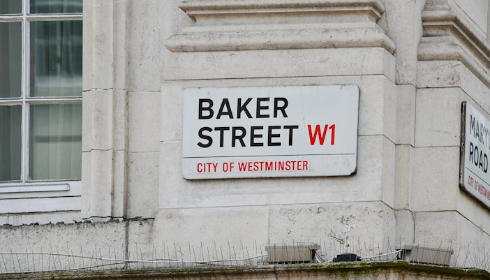 Baker Street sign in Westminster, London.