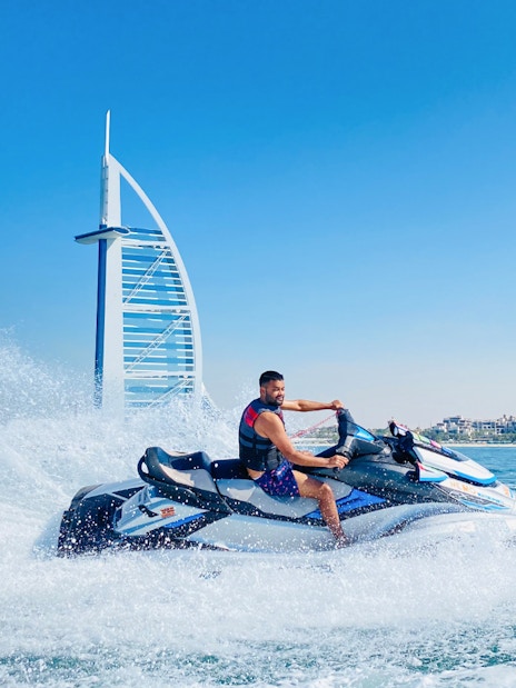 Jet ski rider near Burj Al Arab in Dubai.