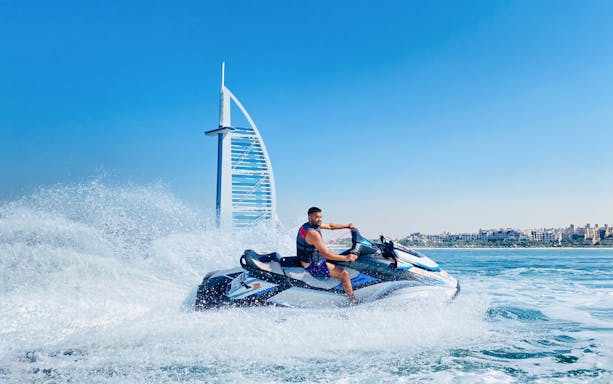 Jet ski rider near Burj Al Arab in Dubai.