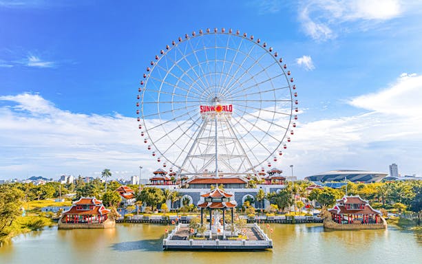 Sun Wheel in Da Nang Downtown with traditional architecture and water features.