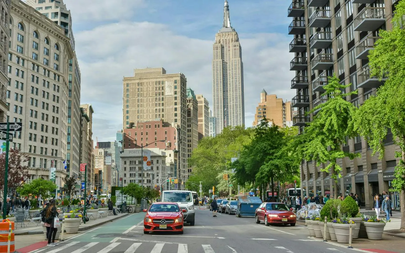 Manhattan street view with Empire State Building, part of Secret Societies of Manhattan tour, New York.