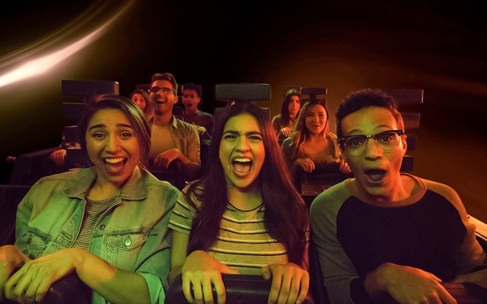 Visitors on a thrilling ride at Universal Studios Hollywood with Express Tickets.