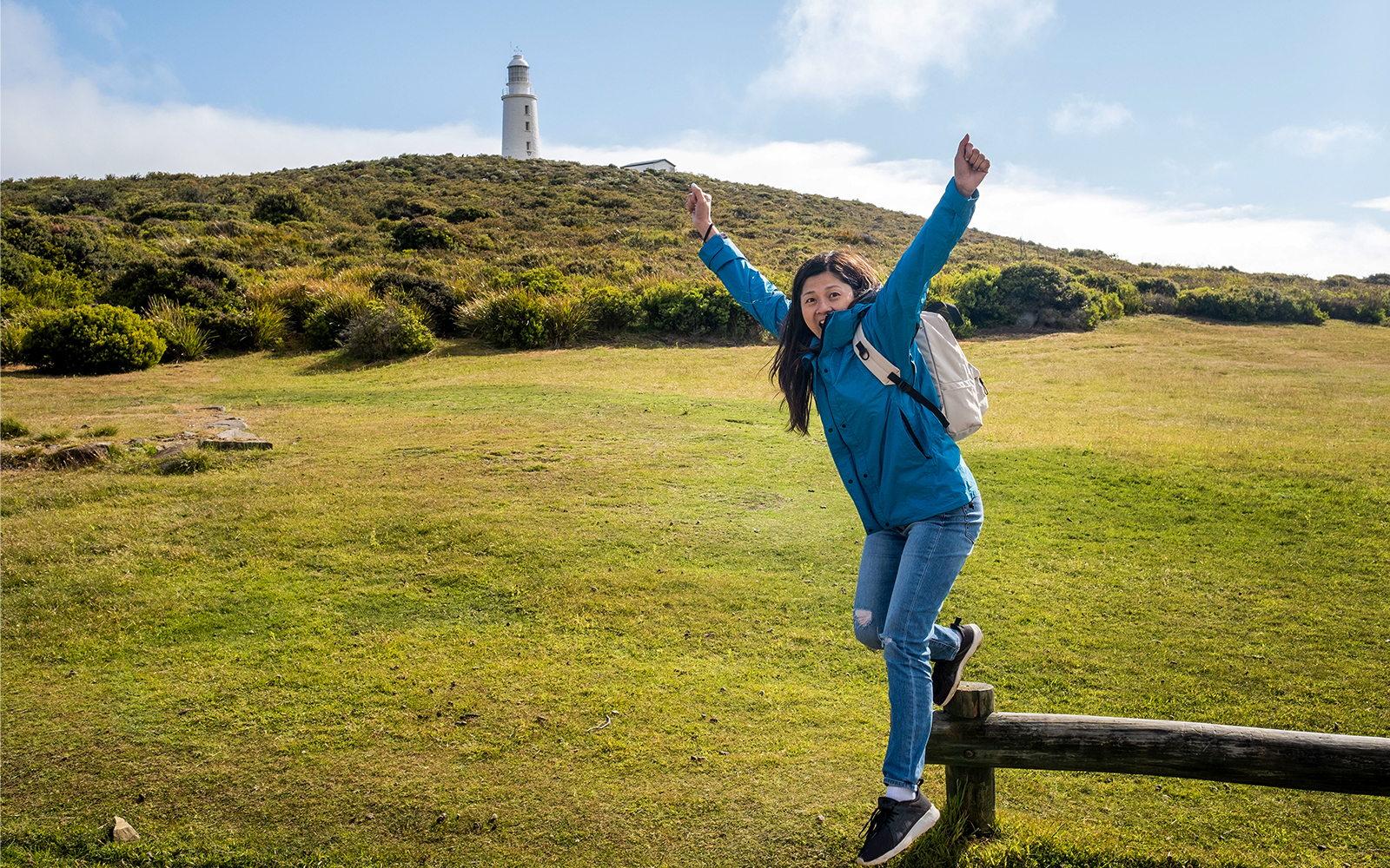 South Bruny Island National Park coastline with rugged cliffs and ocean waves, Tasmania, Australia.