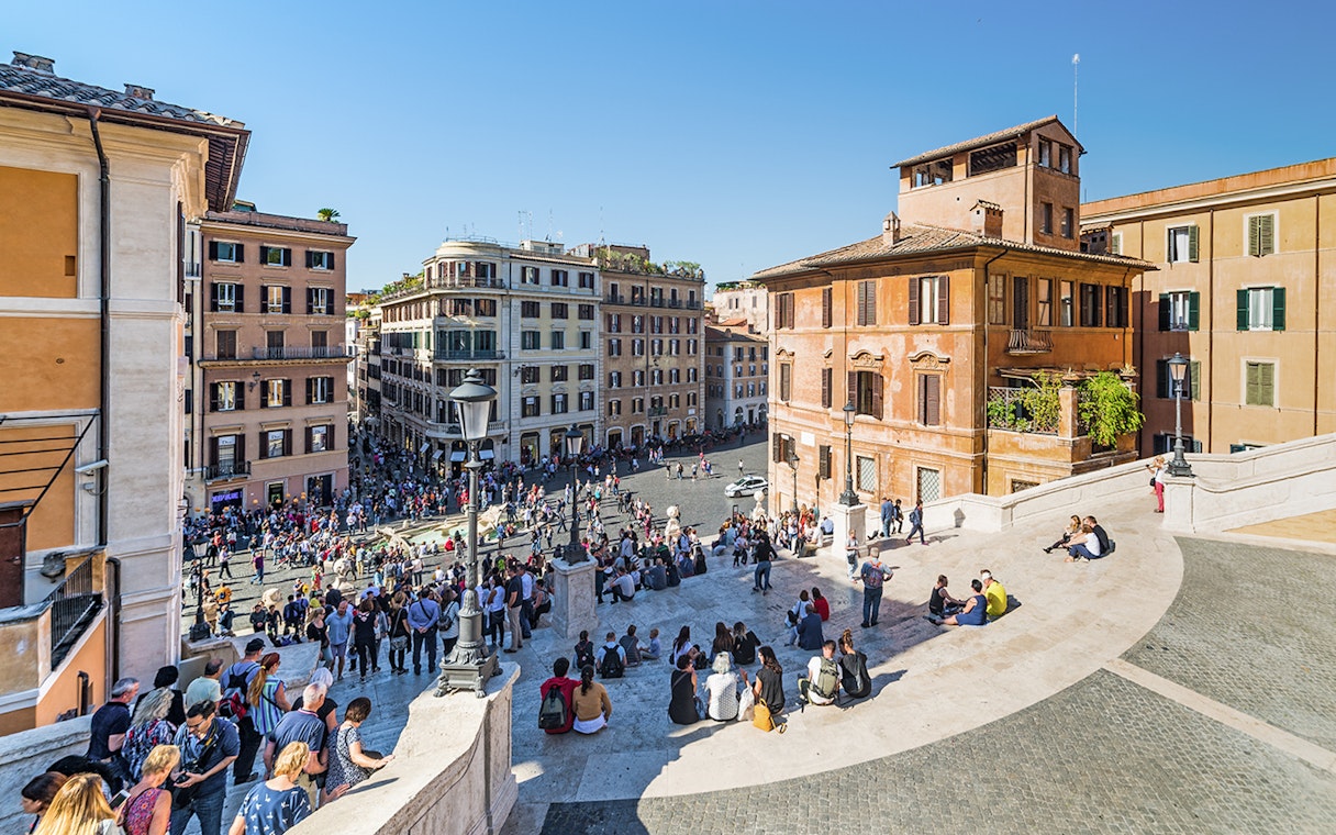 View from the top of the Spanish Steps in Rome, overlooking Piazza di Spagna.