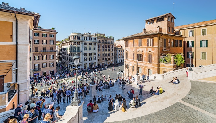 View from the top of the Spanish Steps in Rome, overlooking Piazza di Spagna.