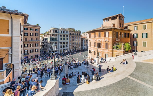 View from the top of the Spanish Steps in Rome, overlooking Piazza di Spagna.