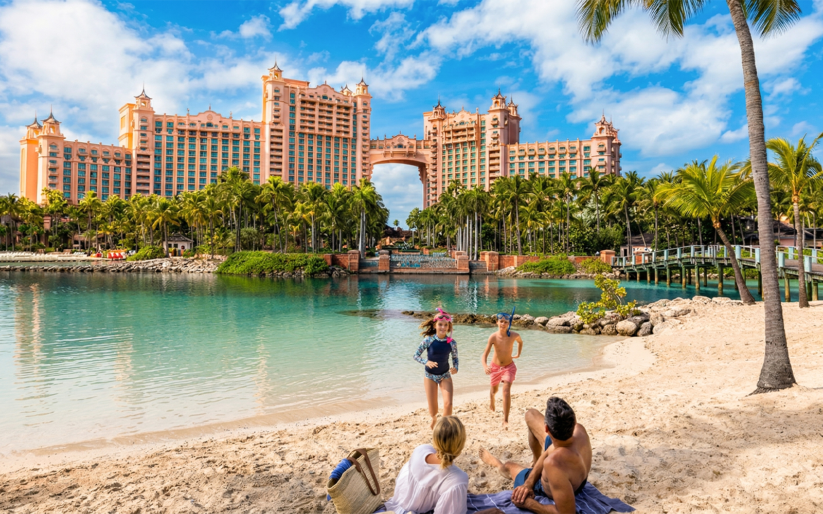 Atlantis Aquaventure beach with family, Nassau, Bahamas.