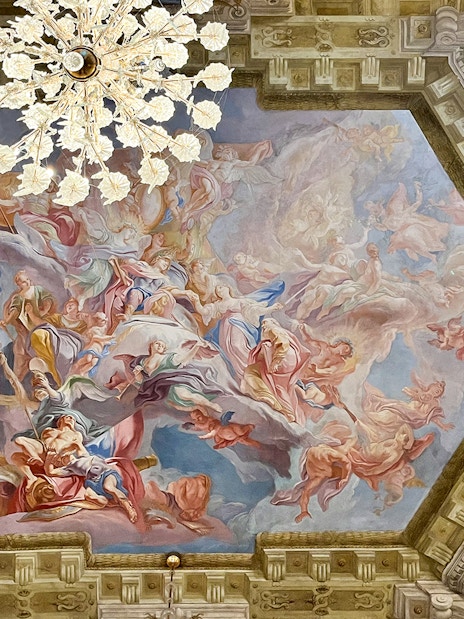 Ceiling fresco at Upper Belvedere Palace, Vienna, depicting mythological figures.