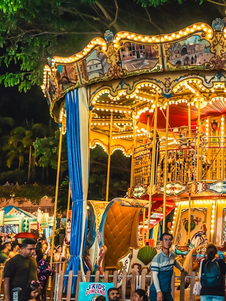 Children enjoying a carousel ride at Gardens by the Bay Christmas carnival.