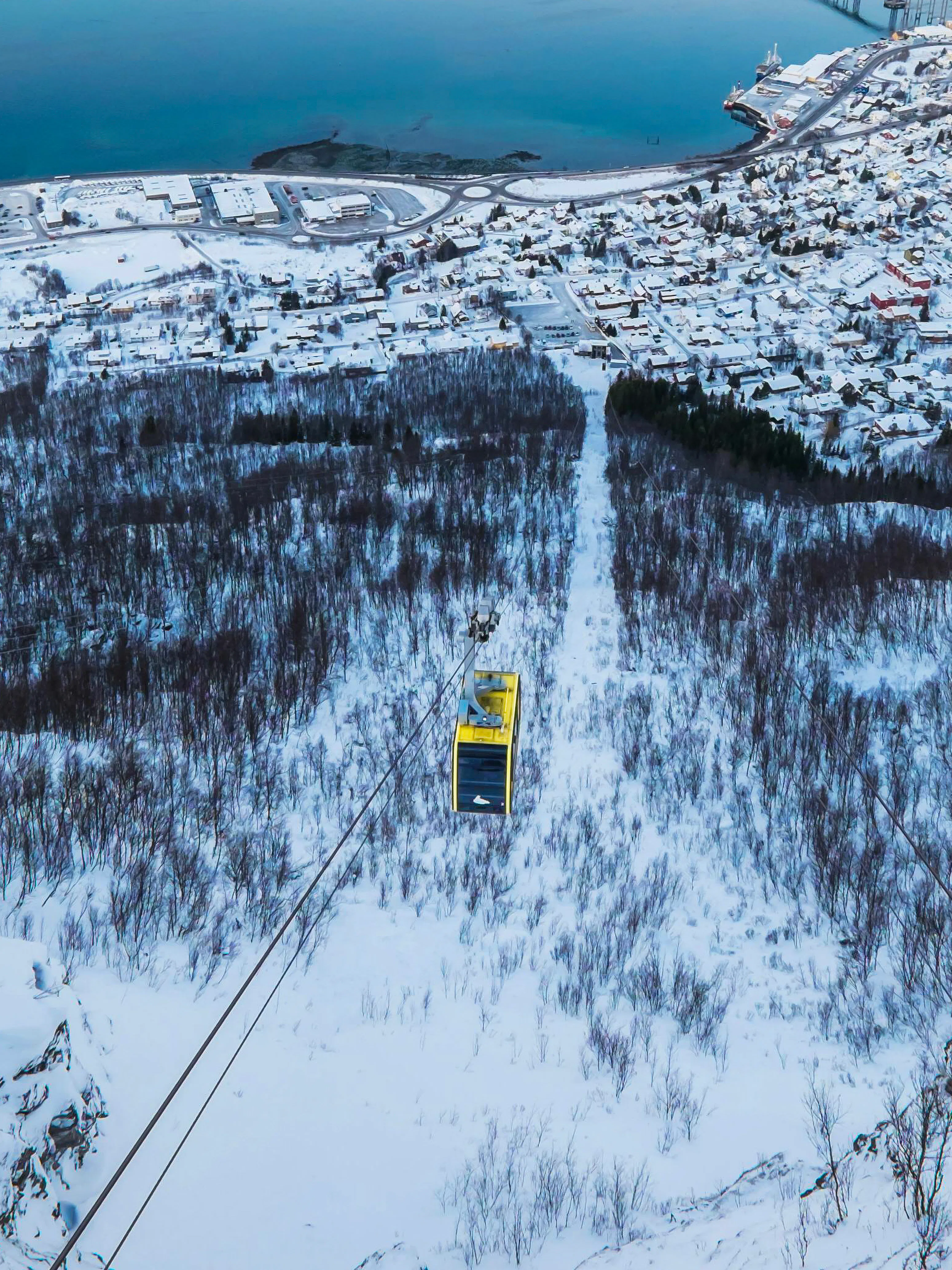 Panoramic view of Tromsø in winter from Fjellheisen cable car station.
