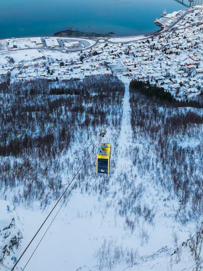 Panoramic view of Tromsø in winter from Fjellheisen cable car station.