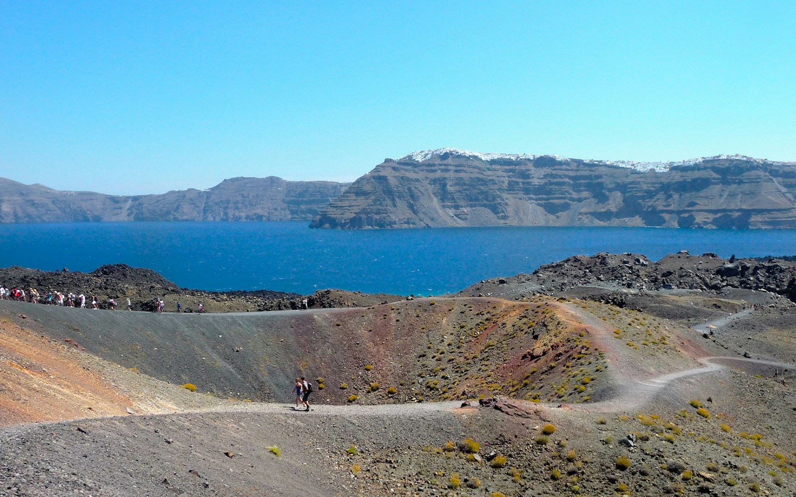 Aerial of Nea Kameni volcanic island