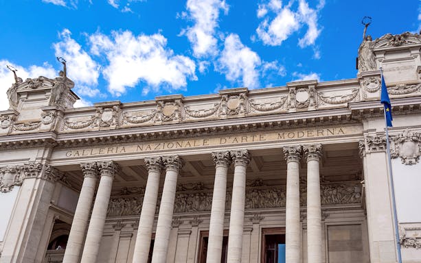 Galleria Nazionale d'Arte Moderna facade with columns in Rome, Italy.