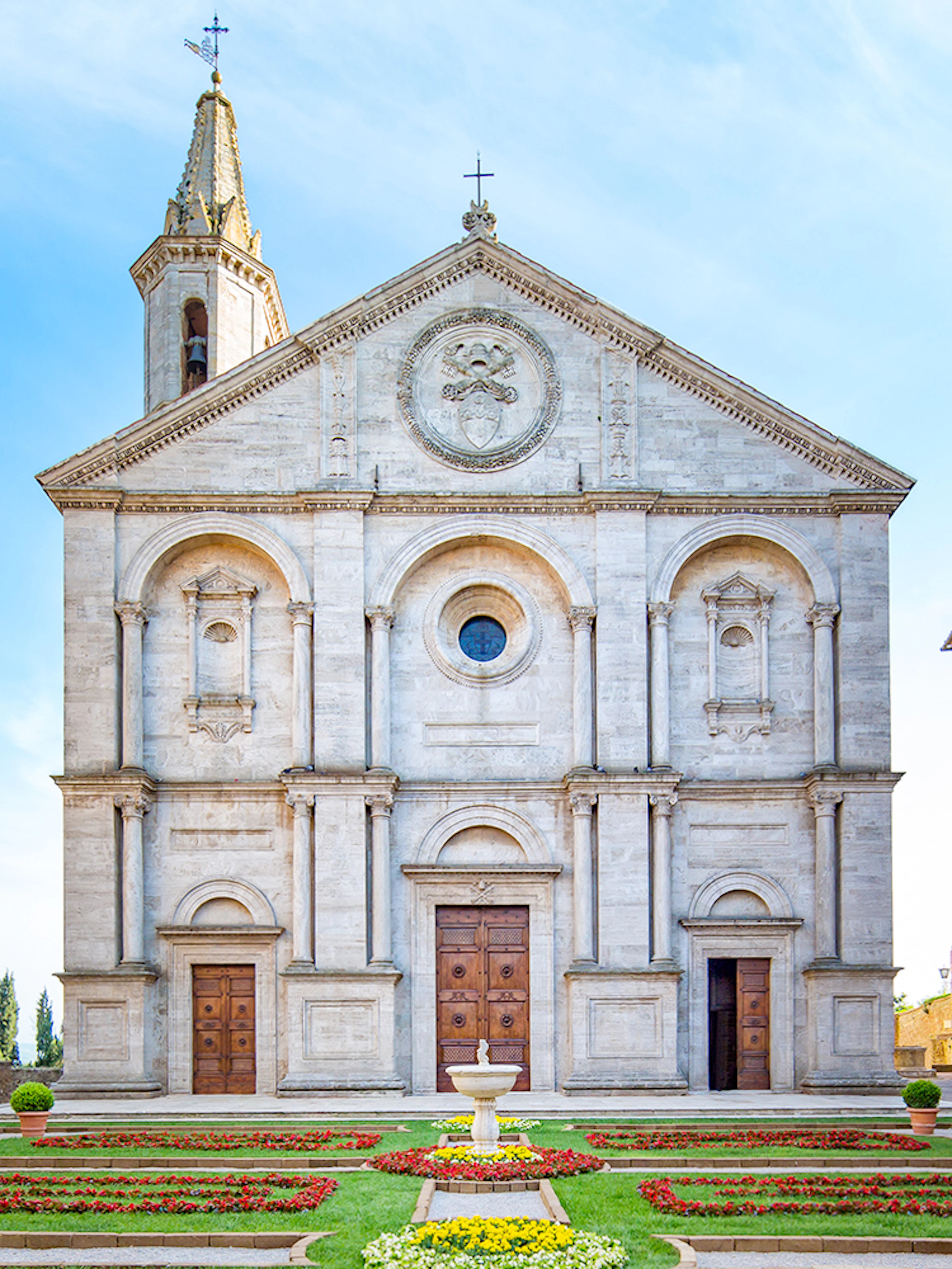 Santa Maria Assunta Cathedral in Pienza's main square, Italy.
