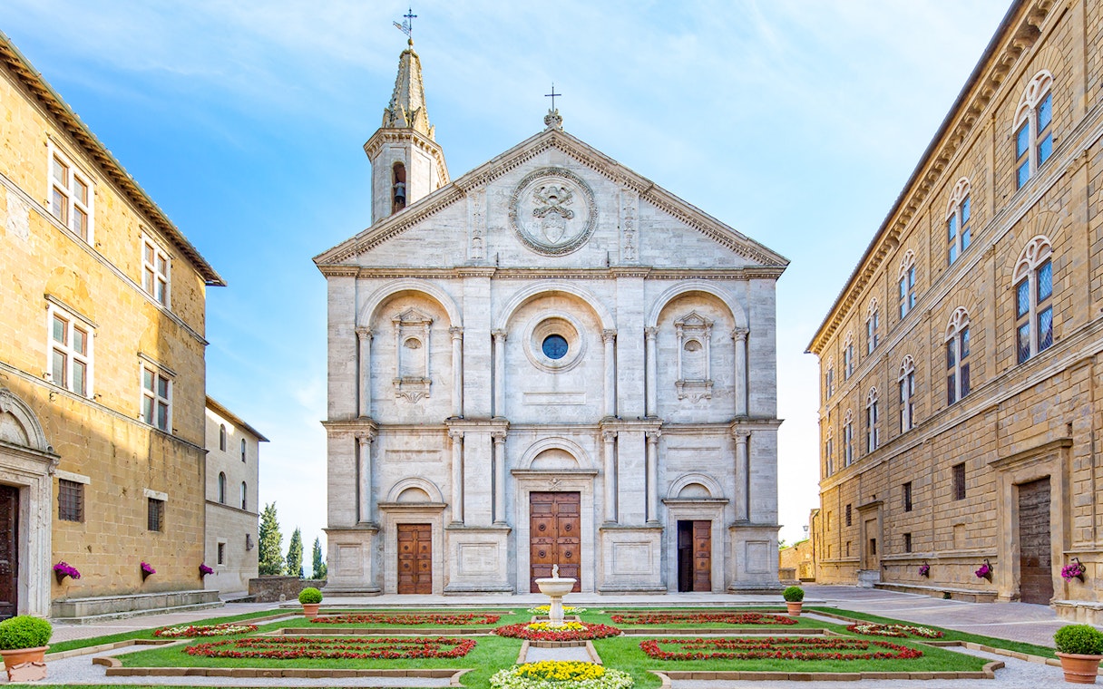 Santa Maria Assunta Cathedral in Pienza's main square, Italy.