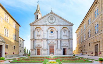 Santa Maria Assunta Cathedral in Pienza's main square, Italy.