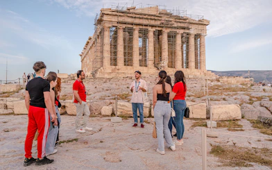 Group listening to guide at Parthenon, Athens.