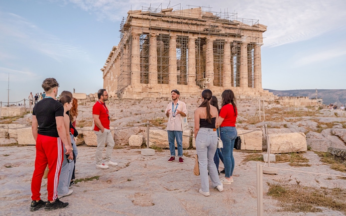 Group listening to guide at Parthenon, Athens.