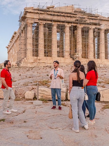 Group listening to guide at Parthenon, Athens.