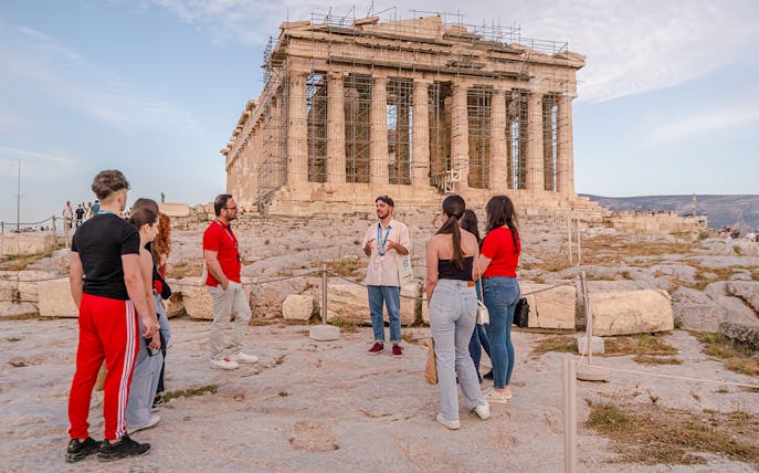 Group listening to guide at Parthenon, Athens.