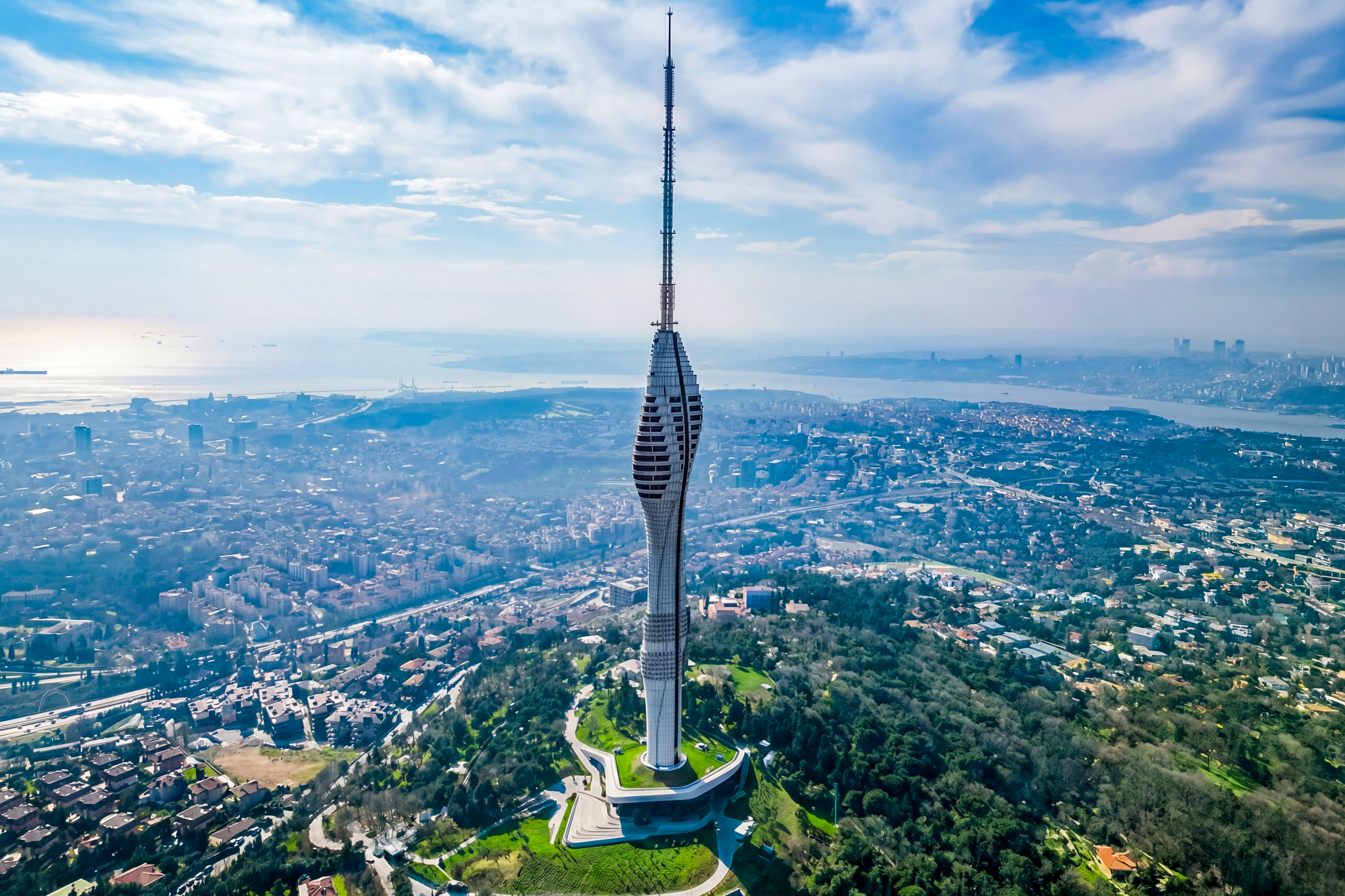 Camlica Tower overlooking Istanbul skyline and Bosphorus, Turkey.