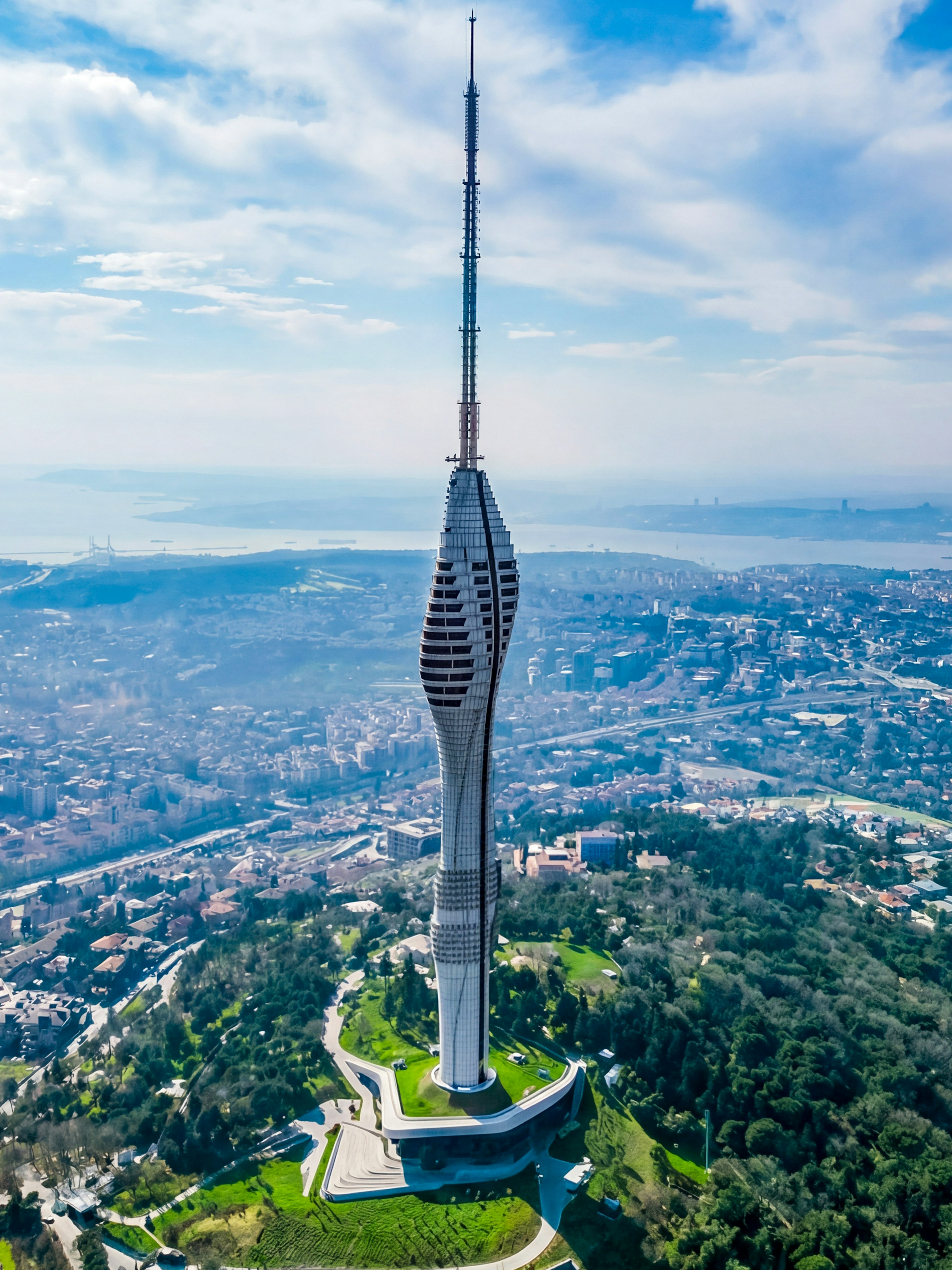 Camlica Tower overlooking Istanbul skyline and Bosphorus, Turkey.