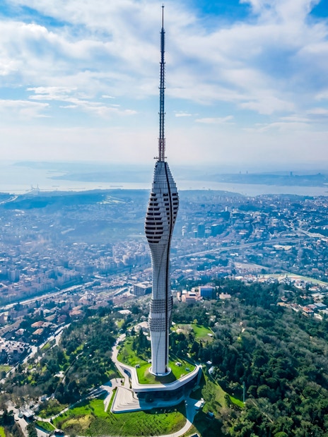 Camlica Tower overlooking Istanbul skyline and Bosphorus, Turkey.