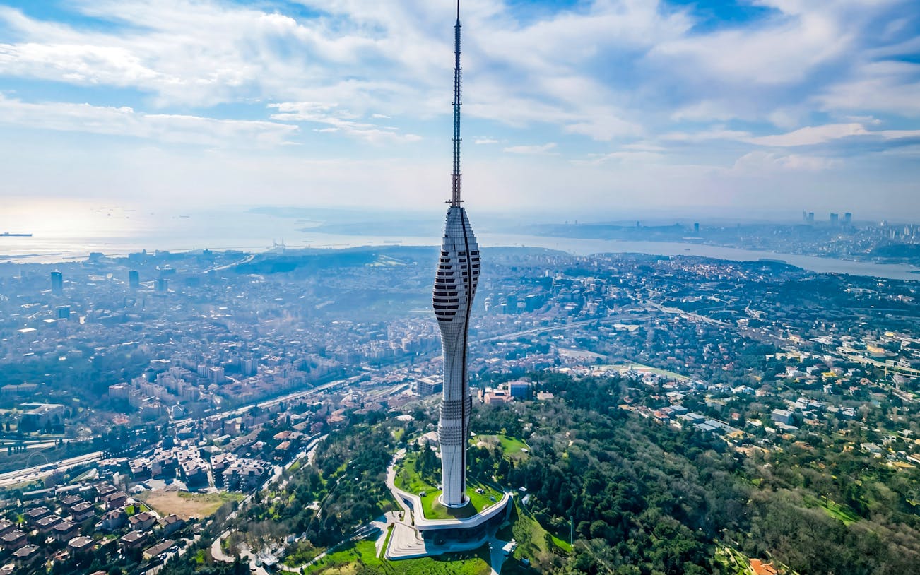 Camlica Tower overlooking Istanbul skyline and Bosphorus, Turkey.