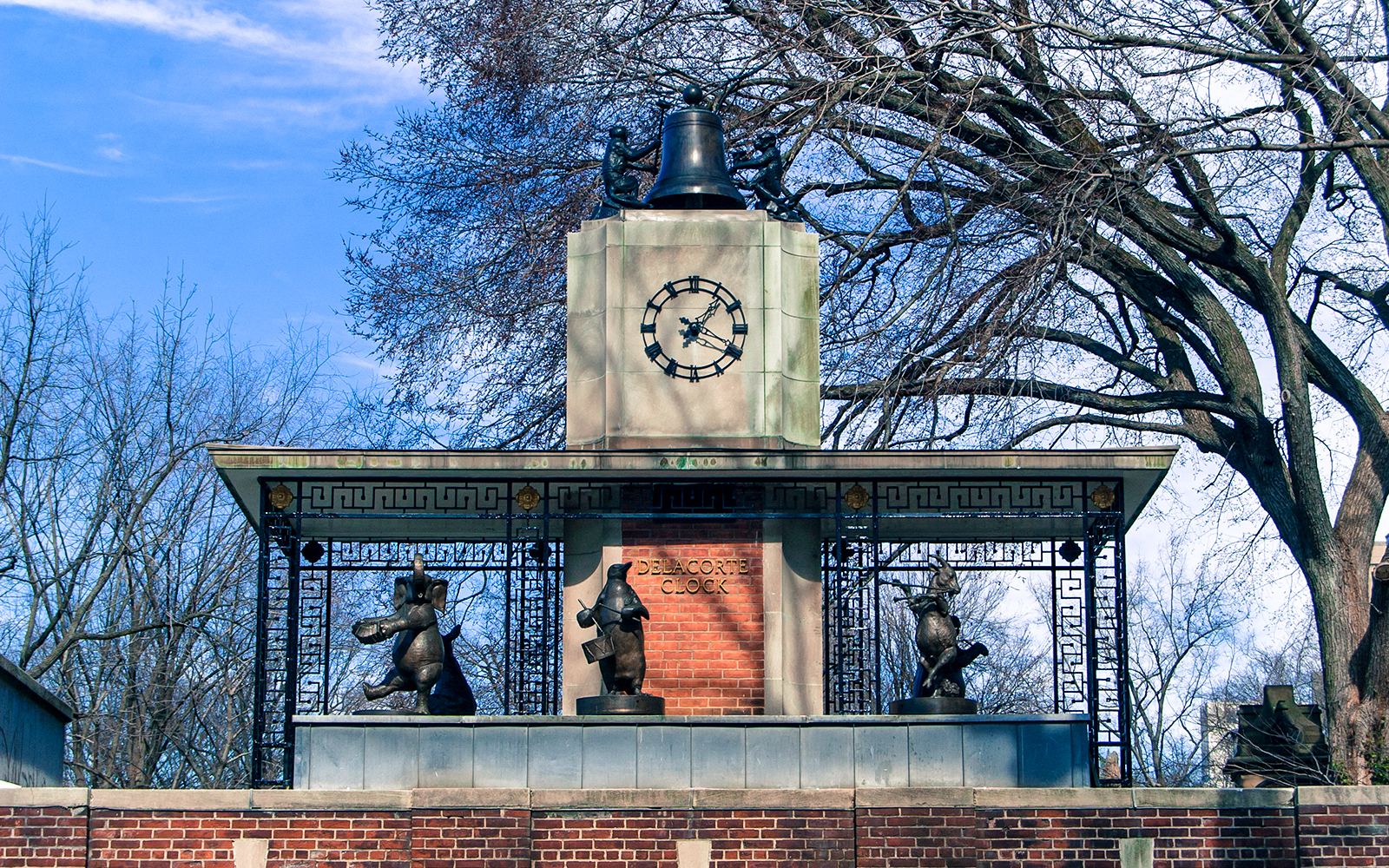 Delacorte Clock at Central Park Zoo entrance with animal sculptures.