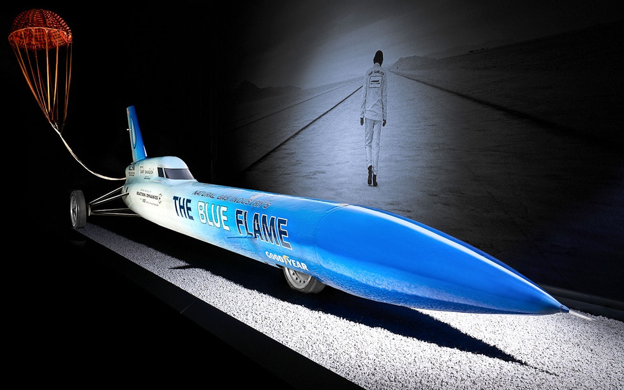 The Blue Flame rocket car exhibit at Technik Museum Sinsheim.