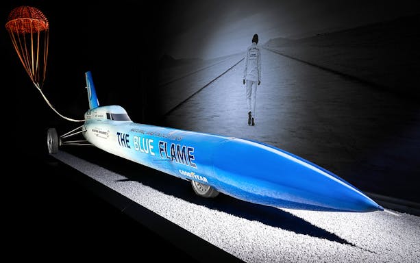 The Blue Flame rocket car exhibit at Technik Museum Sinsheim.