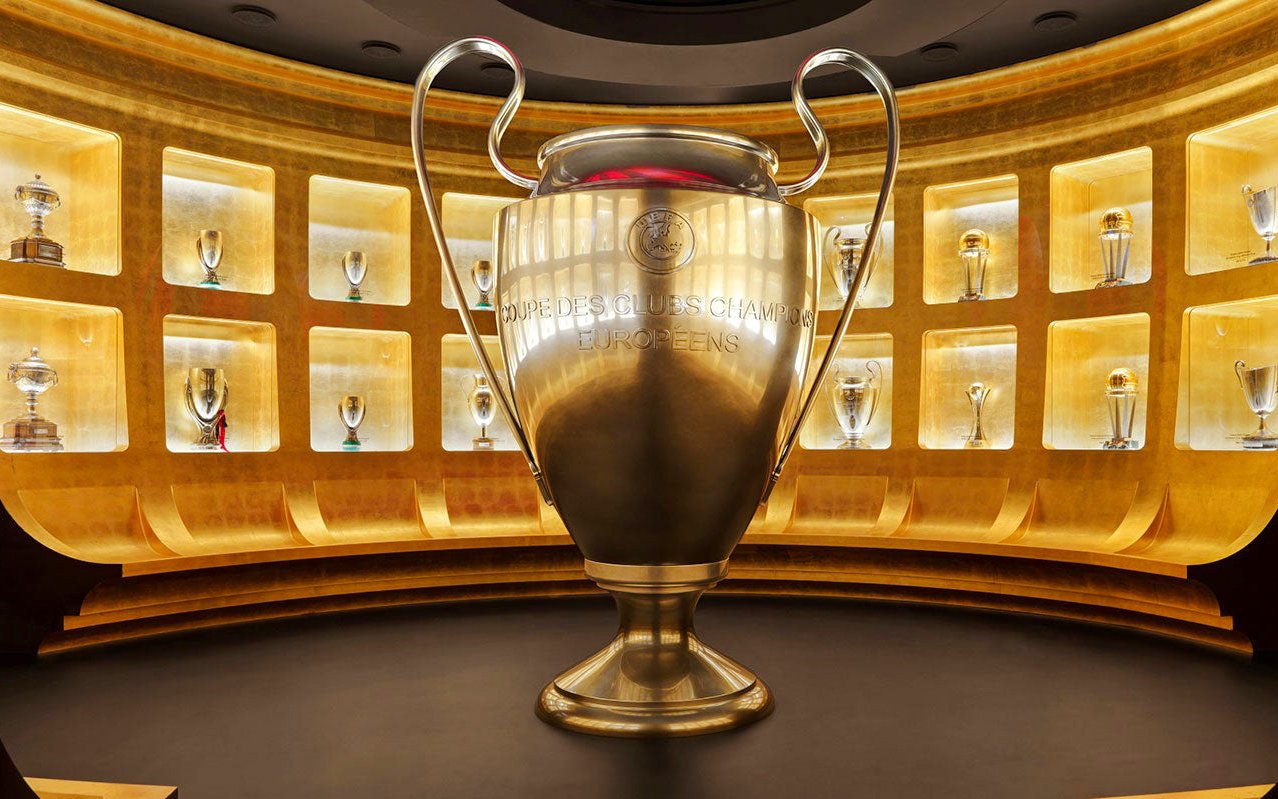 Trophy room at Casa Milan museum displaying European Cup.