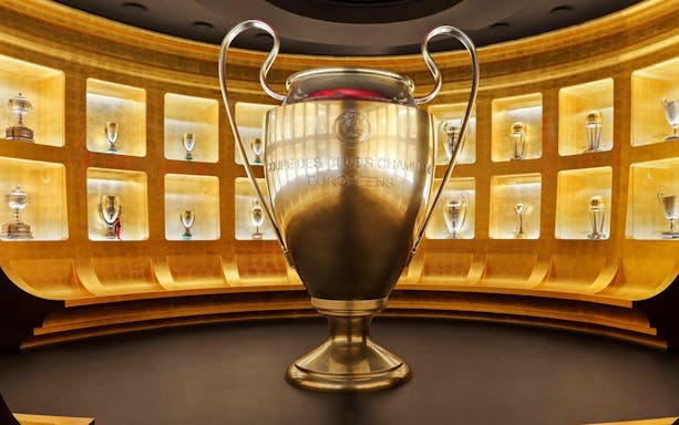 Trophy room at Casa Milan museum displaying European Cup.