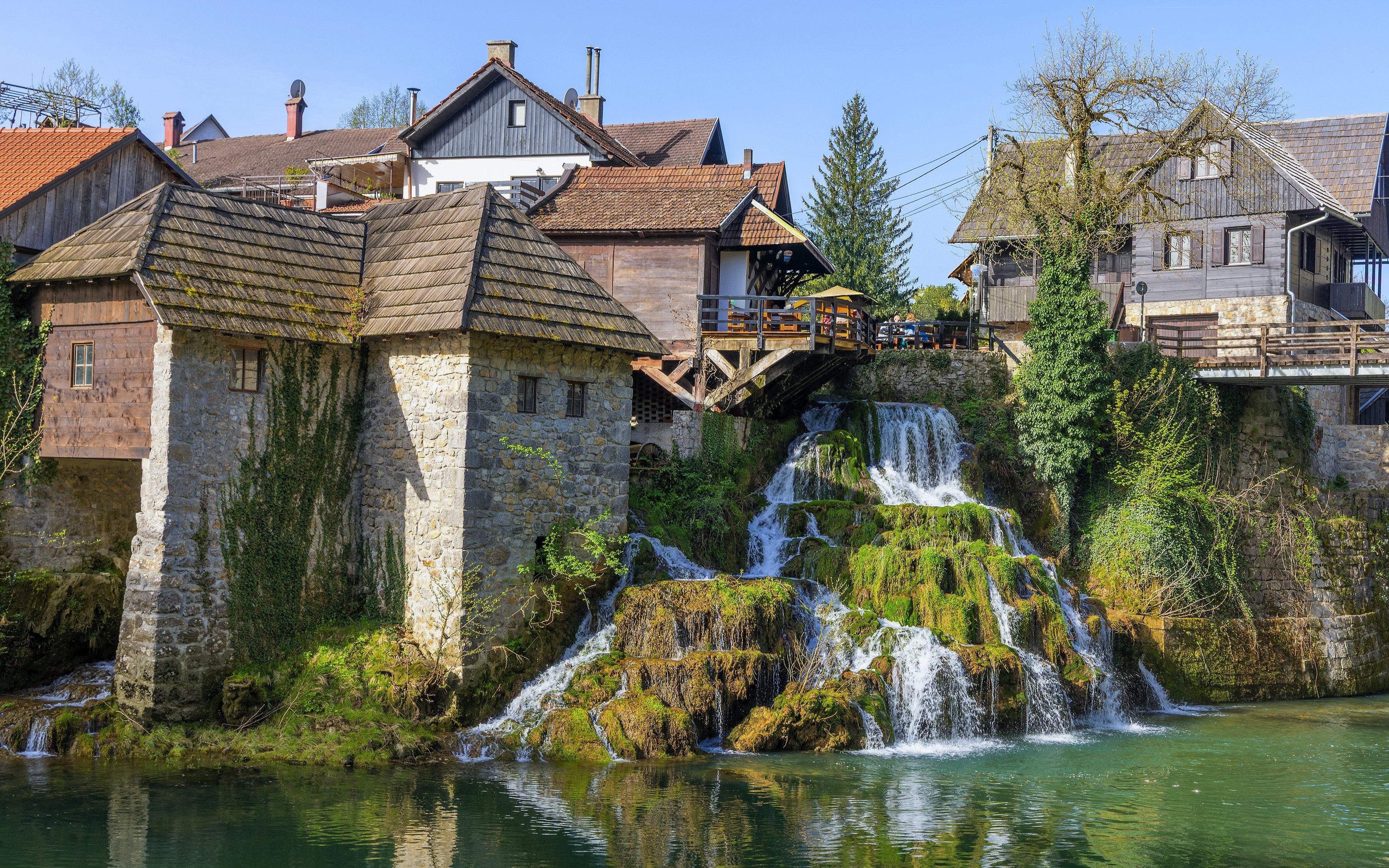 Waterfalls and traditional watermills in Rastoke village, Croatia.