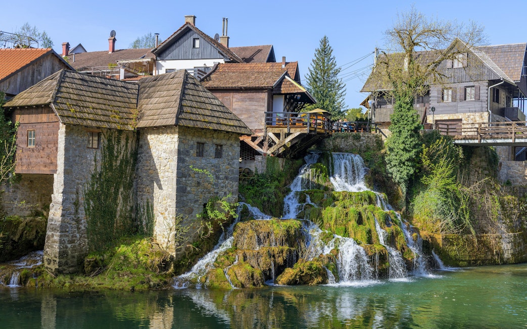 Waterfalls and traditional watermills in Rastoke village, Croatia.