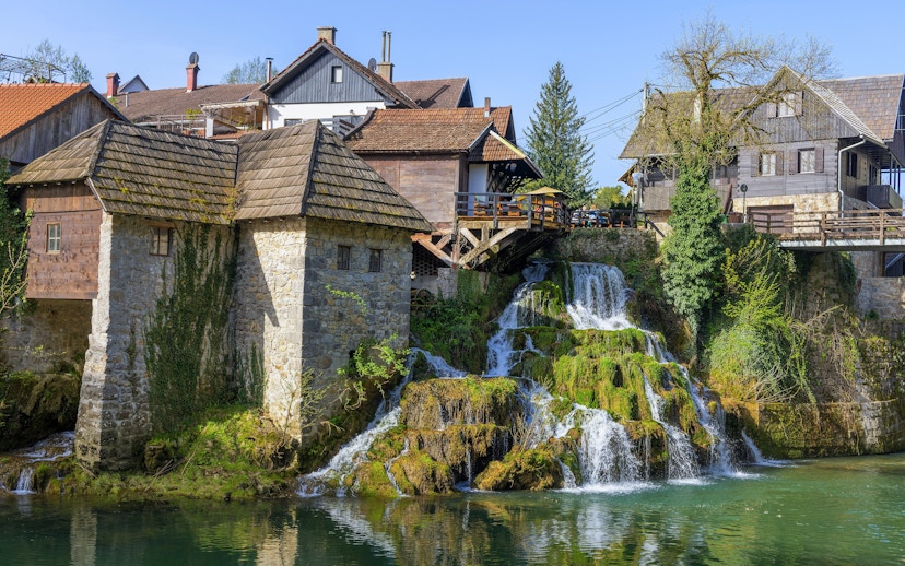Waterfalls and traditional watermills in Rastoke village, Croatia.