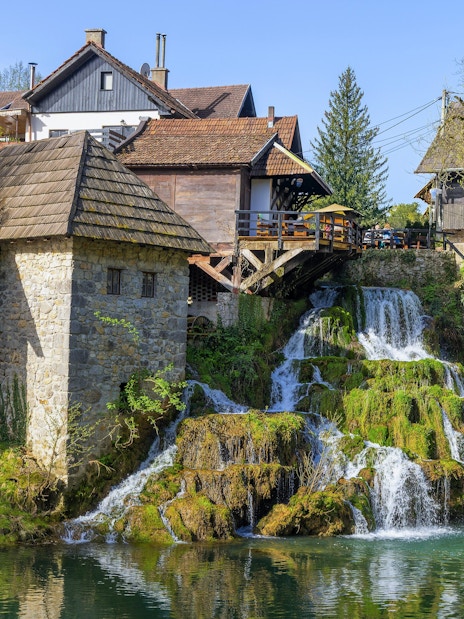 Waterfalls and traditional watermills in Rastoke village, Croatia.