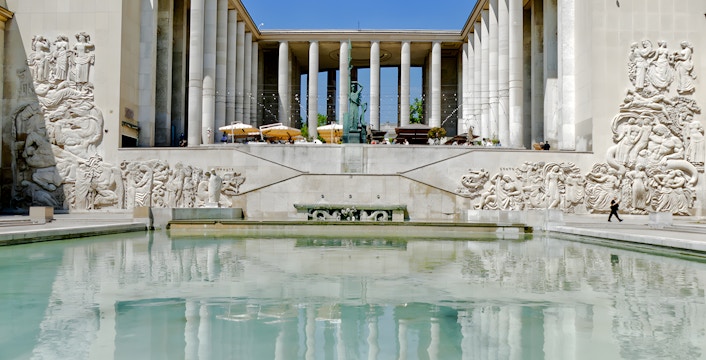 Museum of Modern Art Paris exterior with visitors in front, showcasing its architectural design.