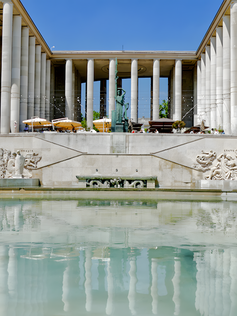 Museum of Modern Art Paris exterior with visitors in front, showcasing its architectural design.