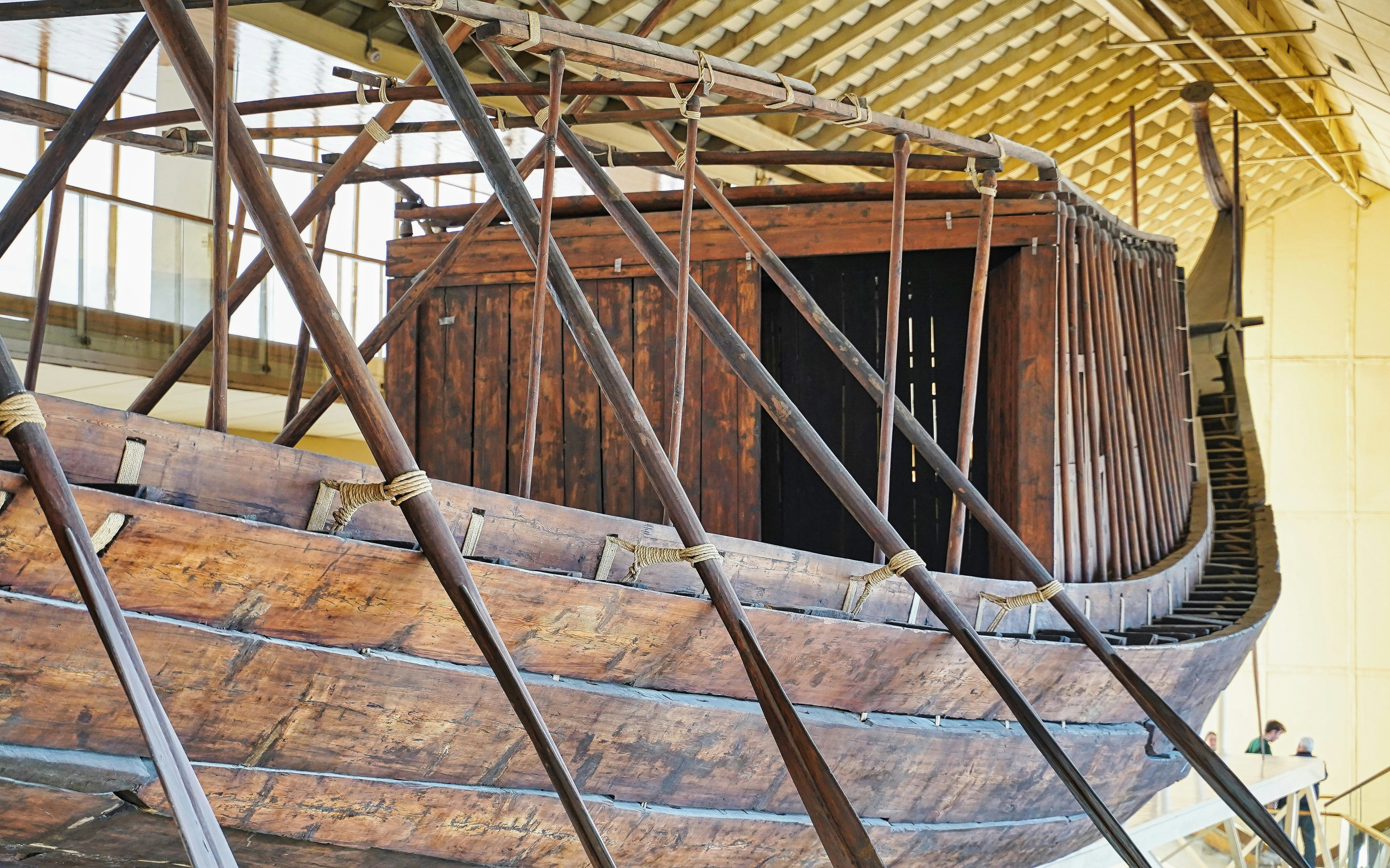 Great Solar Boat of Khufu displayed at the Grand Egyptian Museum.