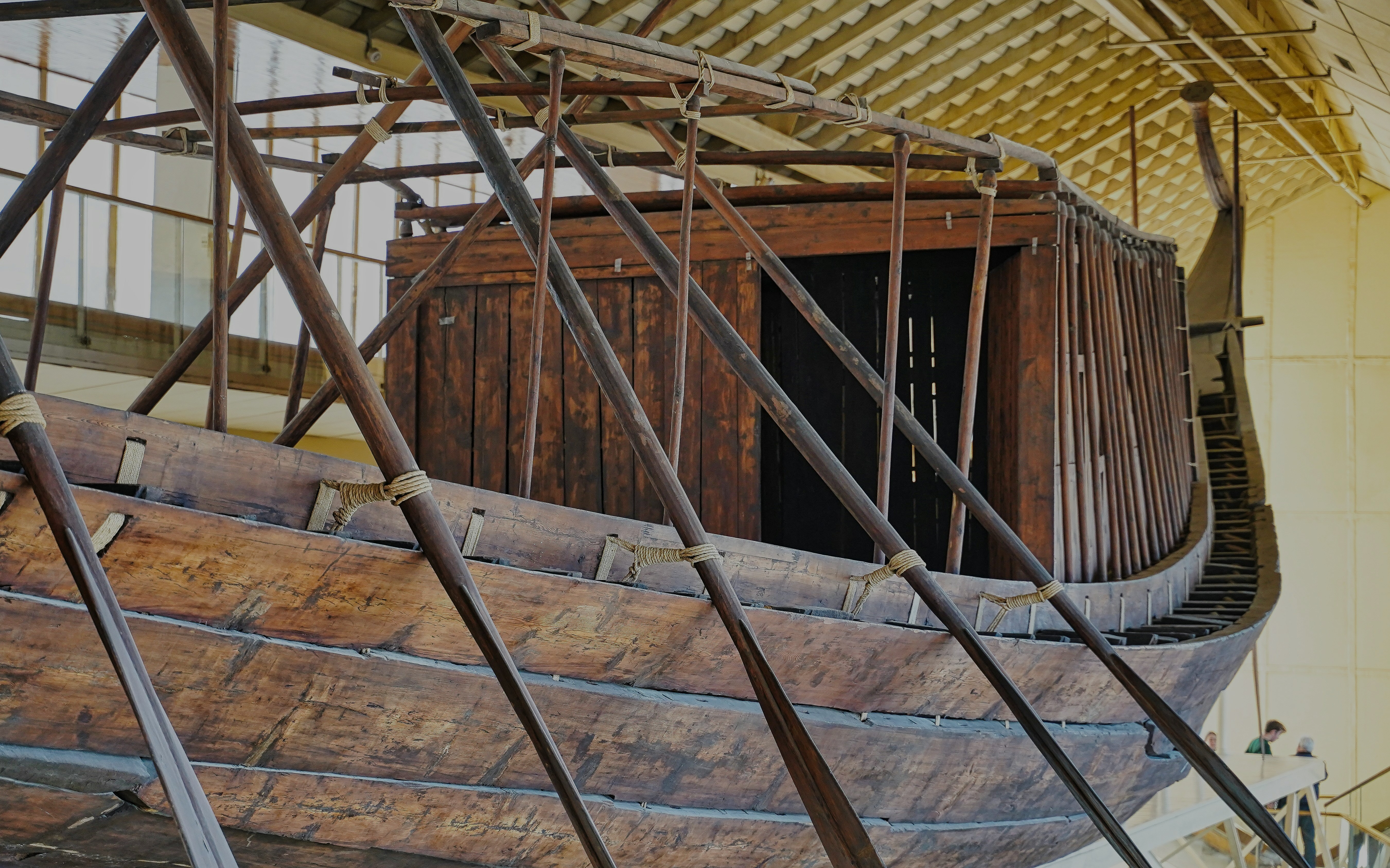 Great Solar Boat of Khufu displayed at the Grand Egyptian Museum.