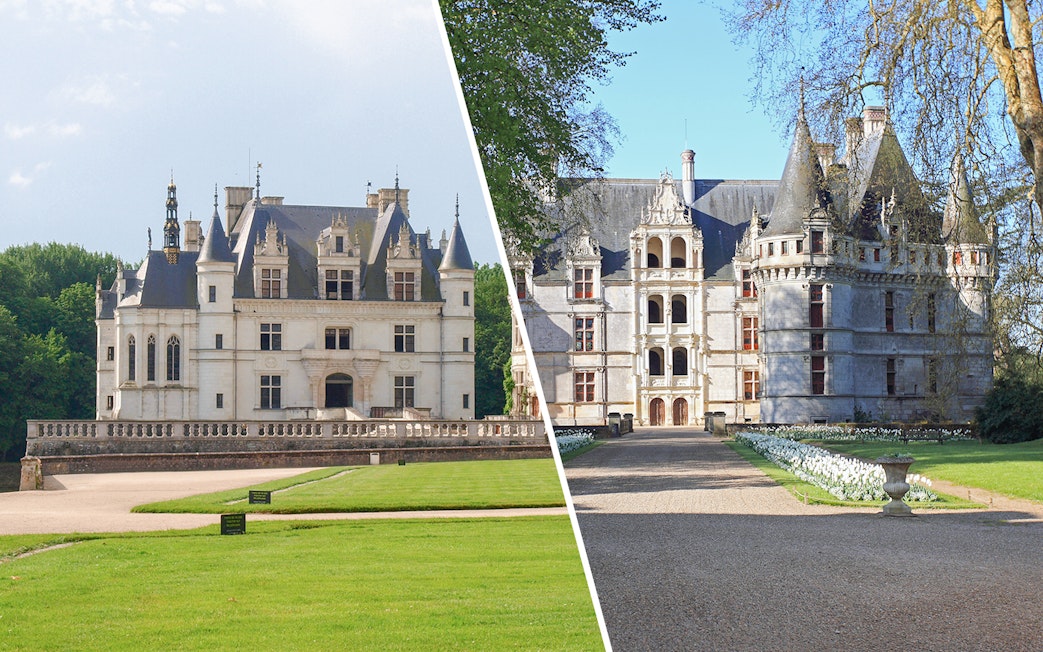 Chenonceau Castle and Azay le Rideau Castle in Loire Valley, France.