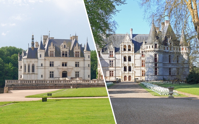 Chenonceau Castle and Azay le Rideau Castle in Loire Valley, France.
