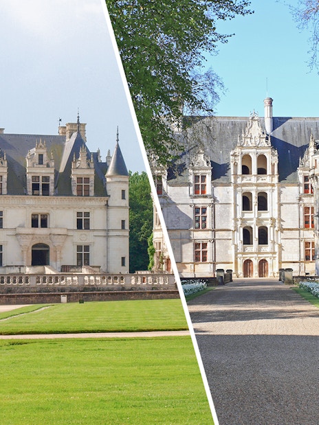 Chenonceau Castle and Azay le Rideau Castle in Loire Valley, France.