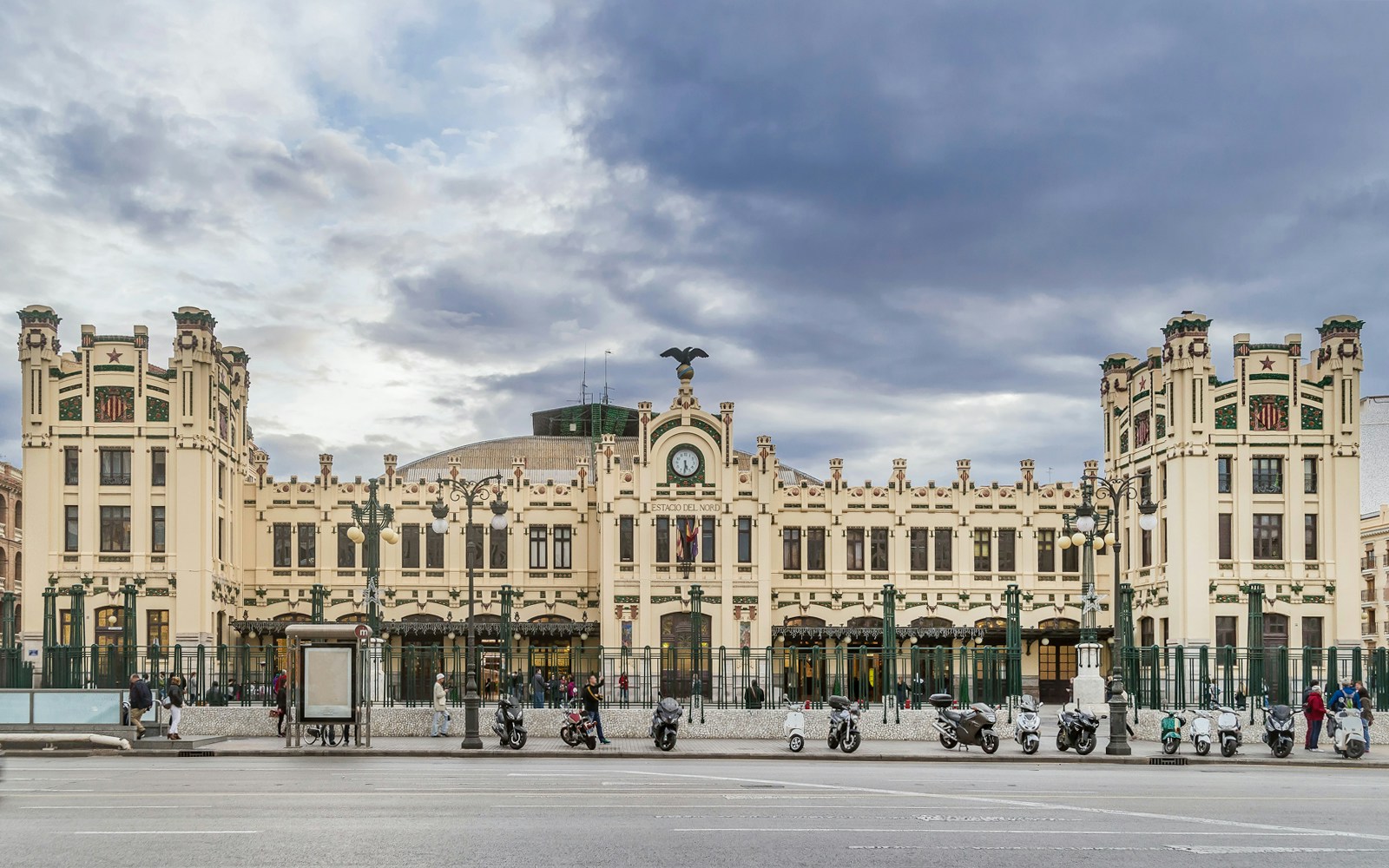 Valencia's Estación del Norte train station facade with ornate architecture.