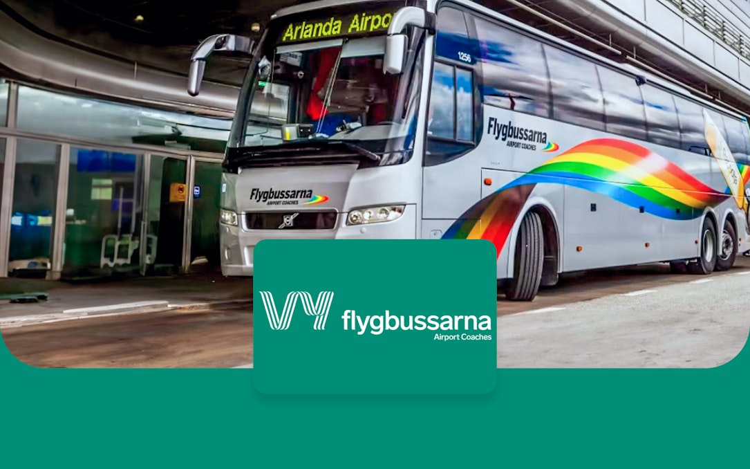 Flygbussarna coach at Arlanda Airport for Stockholm round-trip service.