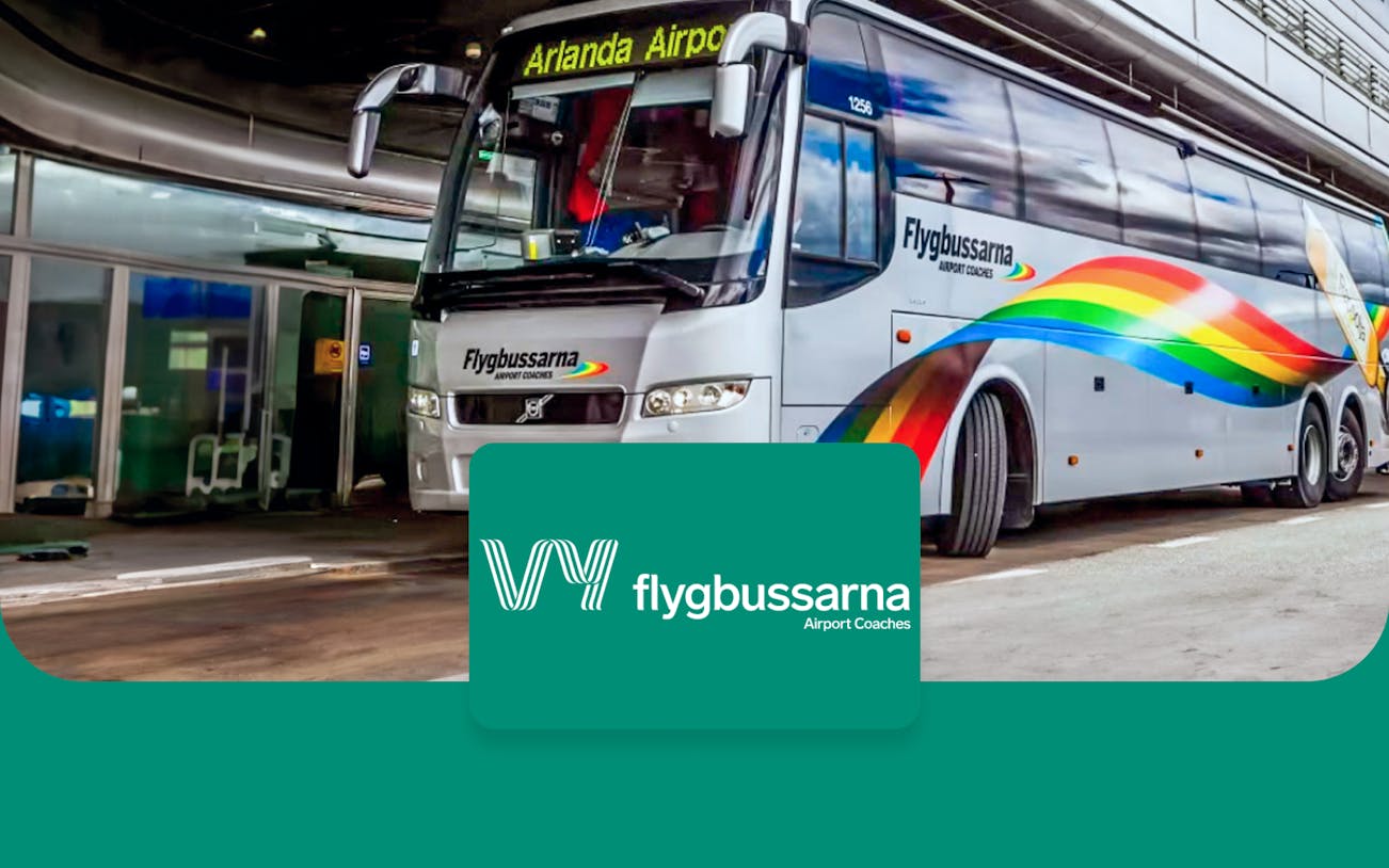 Flygbussarna coach at Arlanda Airport for Stockholm round-trip service.