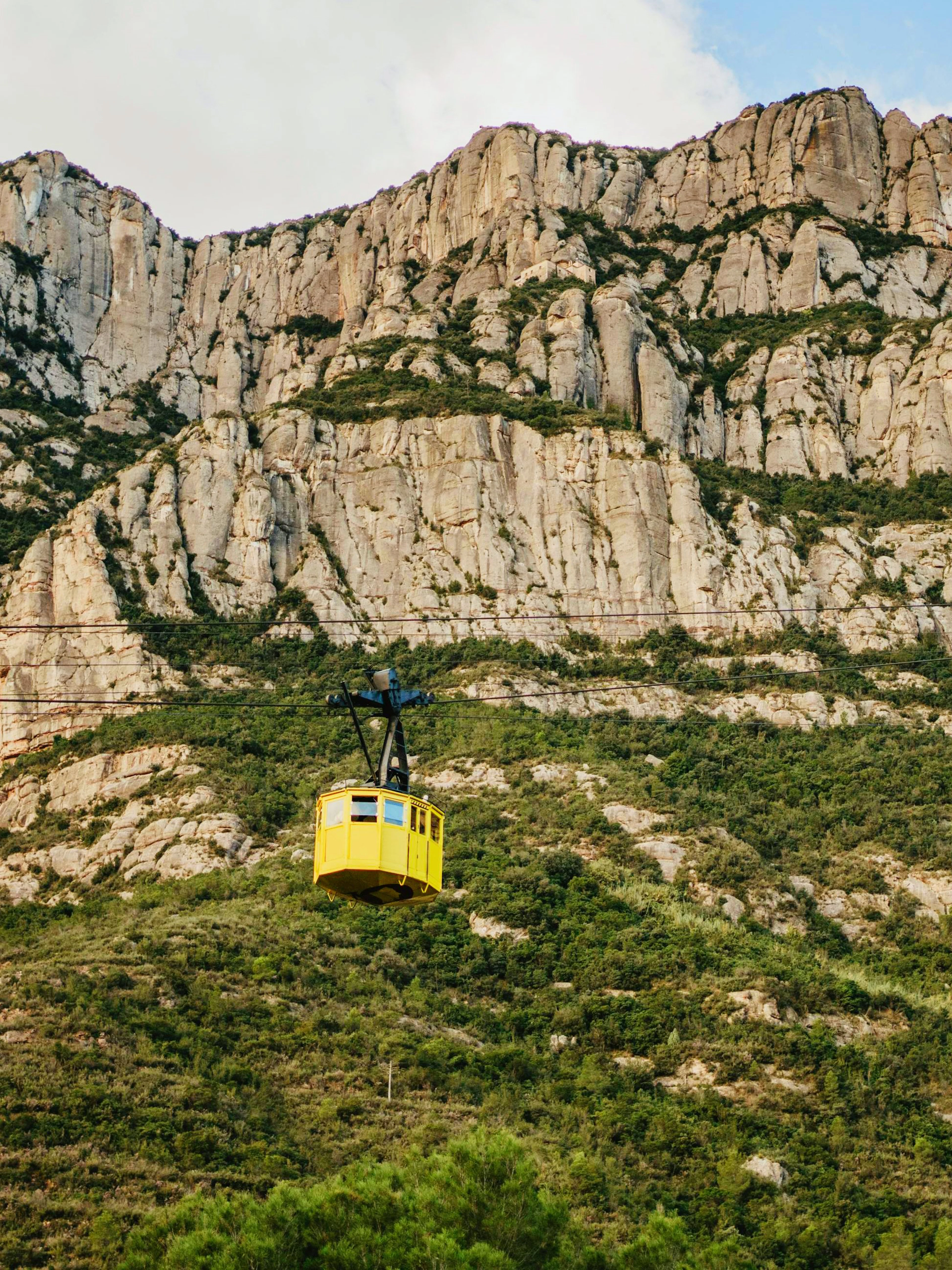 Cable car ascending Montserrat mountain in Catalonia, Spain.