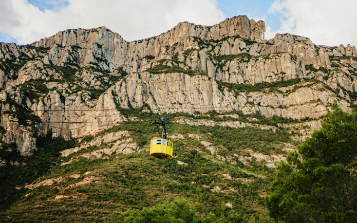 Cable car ascending Montserrat mountain in Catalonia, Spain.