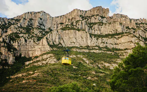 Cable car ascending Montserrat mountain in Catalonia, Spain.